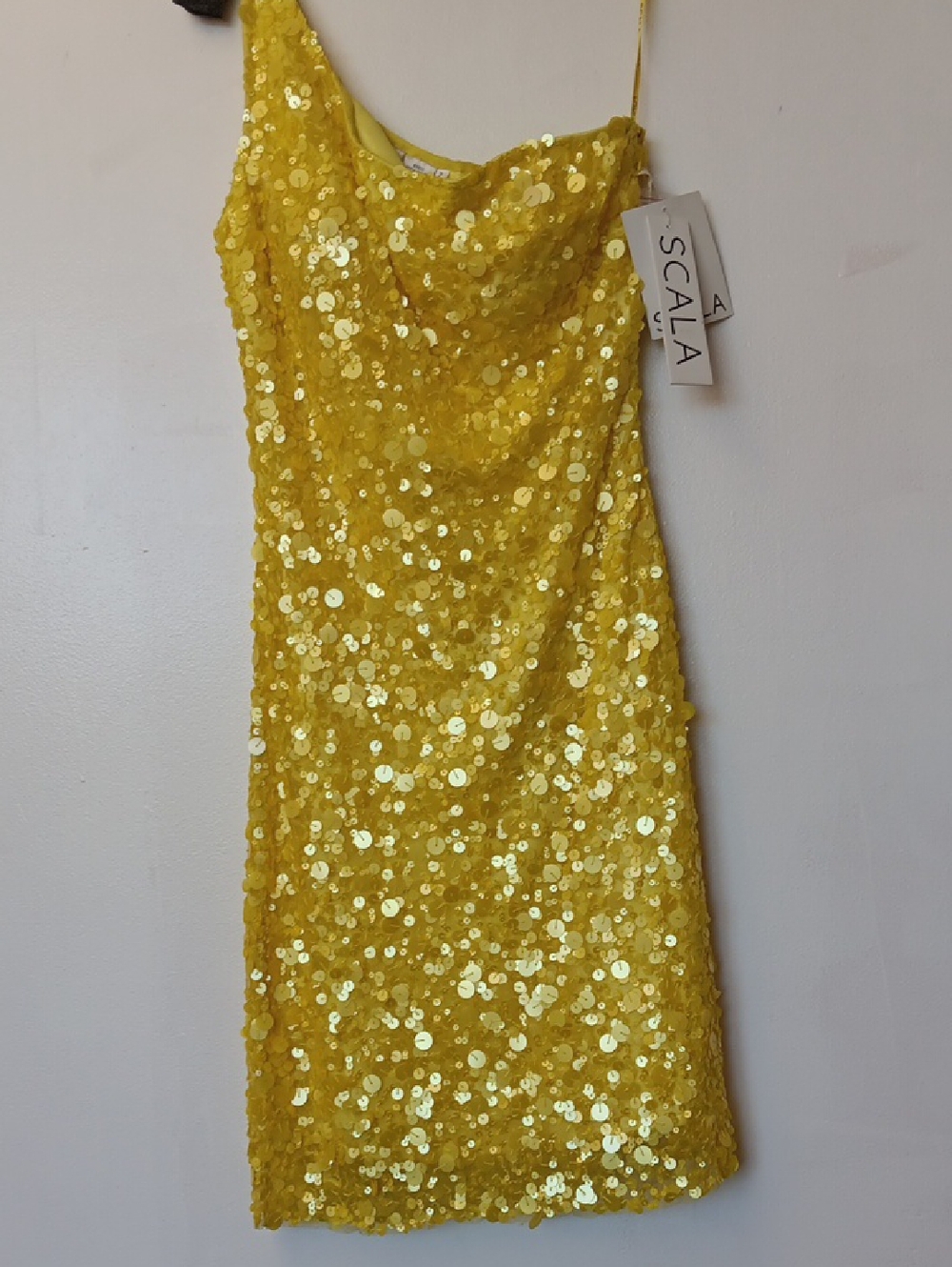 Vintage Scala Yellow Sequin Slip Dress with Spaghetti Straps